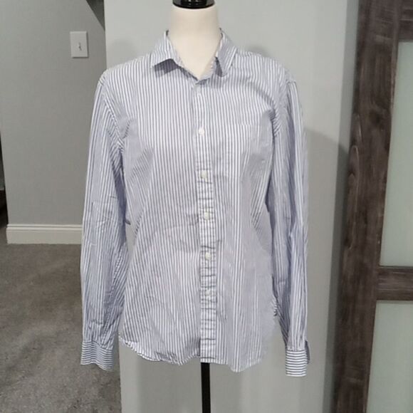 Brooks Bros Red Fleece long sleeve button down blue & white stripe shirt size L - Picture 1 of 3